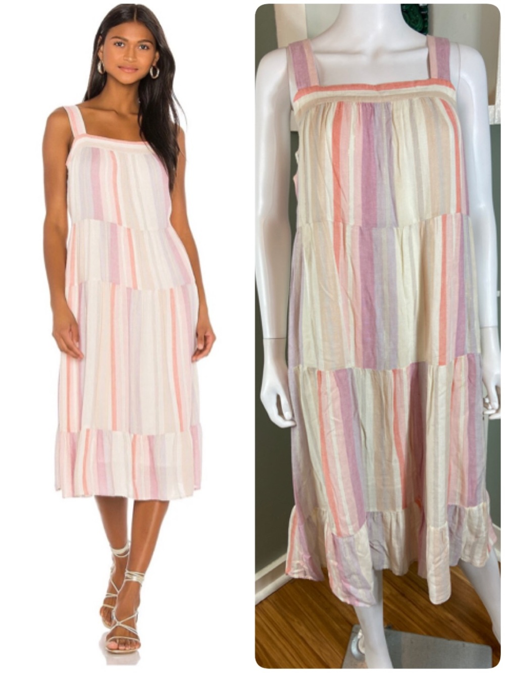 RAILS Amaya Sleeveless Tiered Midi Sun Dress Juliette Striped XSmall XS Sundress